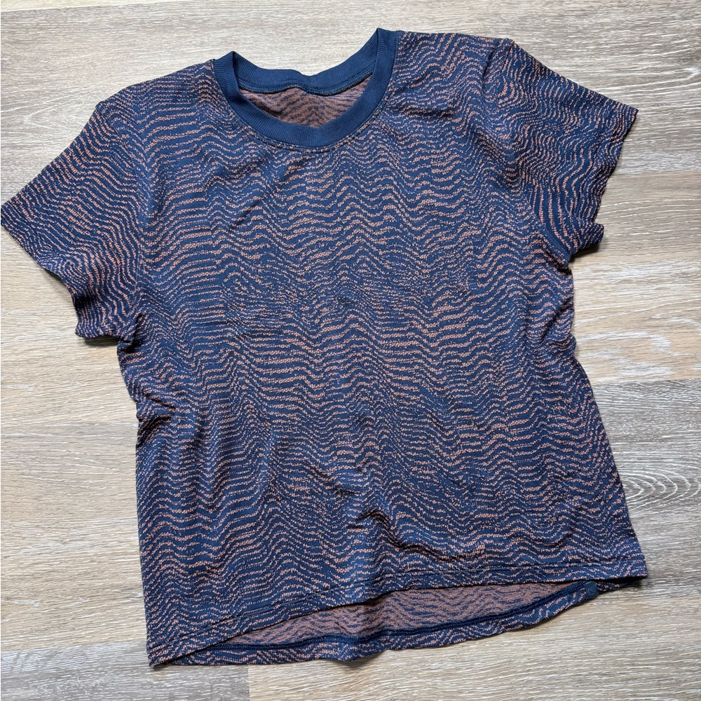 Lululemon Train to Be SS Shirt - Mineral Blue / Orange Soda
